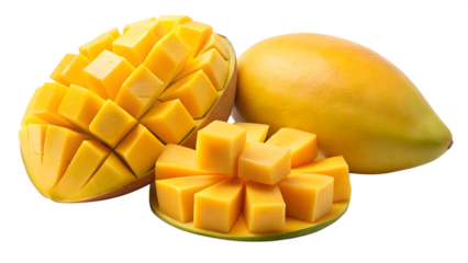 the image consists of four distinct yellow mango s isolated on transparent background png