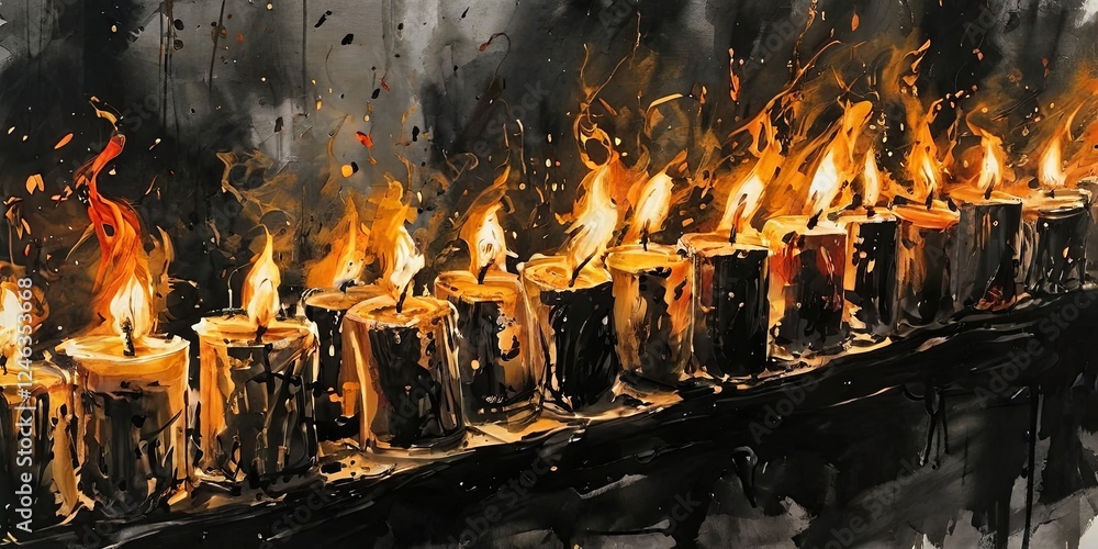 Poster a painting of a row of candles with the word 