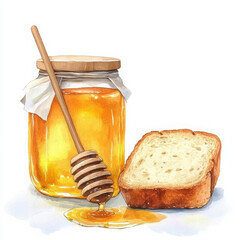 Illustration of honey is dripping from dipper with bread looks appetizing