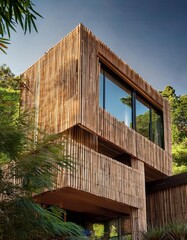 Obraz premium Modern eco friendly bamboo house embracing sustainable architecture design