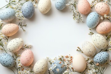 Obraz premium Easter Themed Border with Colorful Eggs and Delicate Flowers for Spring Celebrations