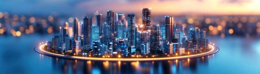 Fototapeta premium Explore a visionary hyper-modern urban landscape powered by smart technology-driven energy grids, seamlessly integrating renewable energy sources like solar and wind Witness AI-managed energy flow