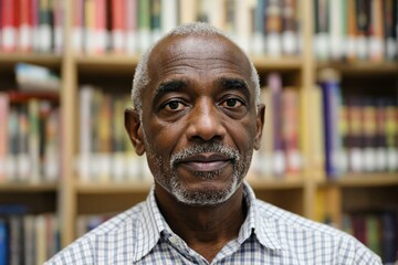 Fototapeta premium Wise African Elder Reading in Library