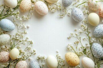 Colorful Easter Eggs Surrounded by Flowers in a Minimalist Style for Festive Themes