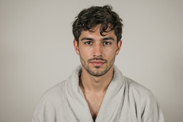 Fototapeta premium Charming Boy in Cozy Bathrobe - Close-Up Portrait