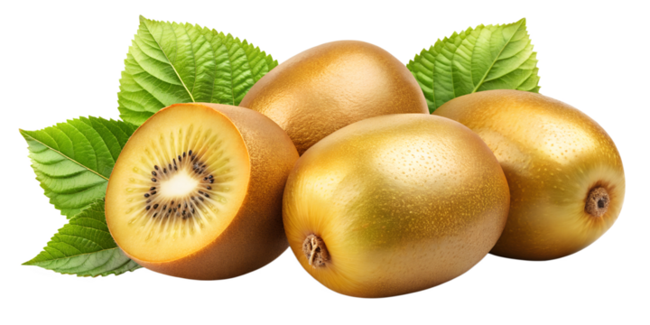 four golden kiwi on a background isolated on transparent background png