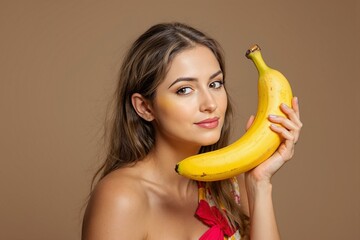 Whimsical Portrait of a Banana-Faced Woman