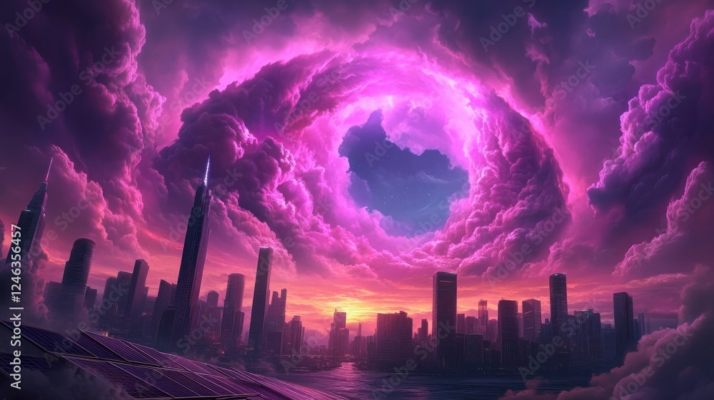 Poster explore the future of power with this captivating image of a neon-lit city skyline ai optimizes ener