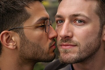 Obraz premium Romantic Embrace: Portrait of a Gay Couple Kissing