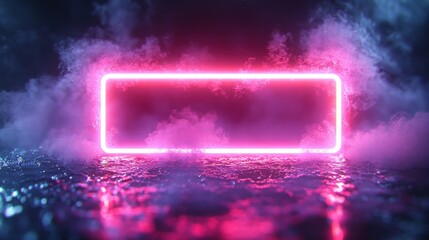 Pink neon rectangle frame in smoky studio