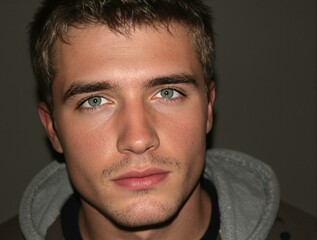 Obraz premium Charming Russian Man with Striking Green Eyes Portrait in Natural Light