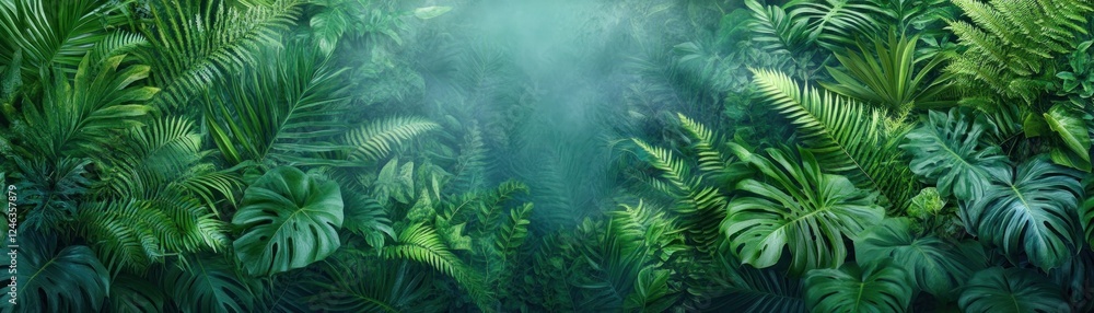 Poster lush green canopy illustrates ai-driven real-time air pollution monitoring with automated emission r