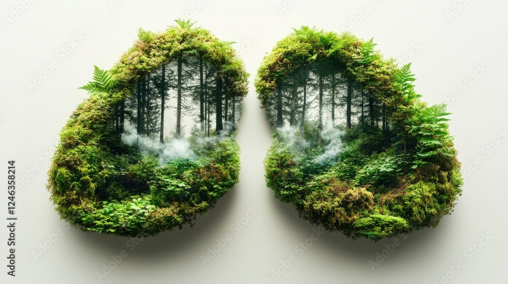Poster zero emissions day lungs and trees on a white background with space for text