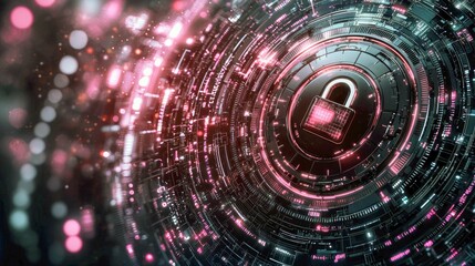 Fototapeta premium Cyber Security: Digital Lock, Network Protection, Data Privacy, Futuristic Technology, Abstract Art Background