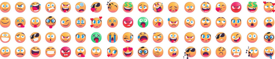 A collection of diverse emoji faces displaying various expressions.