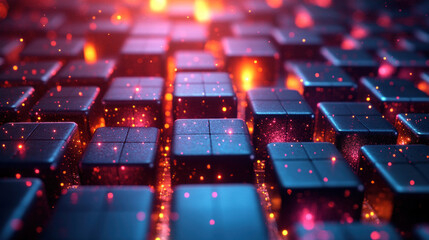 Obraz premium 3D backgrounds with metallic cubes arranged in dynamic, glowing grids