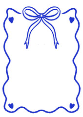 Frame ribbon bow with coquette style doodle fit for birthday lunch dinner engagement wedding event gathering occasion invitation and flyers in blue