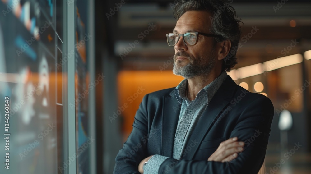 Aufkleber professional man analyzing data in a modern office setting during daytime interactions
