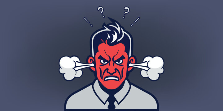 Red face and Angry person icon. Steam comes out of the ears. confused, exhausted, furious. Annoyed man. Symptoms of stress, depression - Powered by Adobe