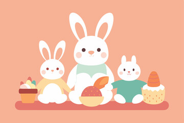 Obraz premium Happy Easter Bunny Family Picnic, Springtime Joy! fun cute eggs kids sweet rabbit