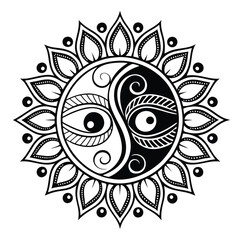 mandala black and white in design with white background