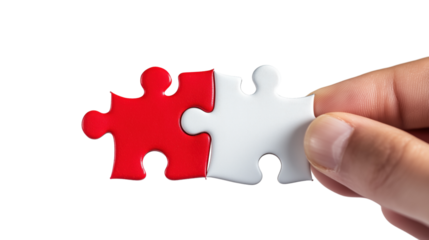 Concept of Problem Solving with Red and White Puzzle Piece in Hand Isolated on Transparent Background