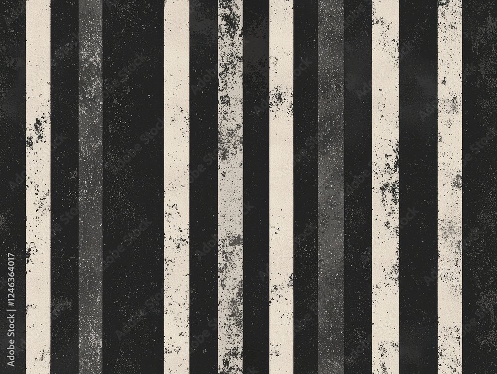 Poster vertical black and white striped pattern with textured, grunge effect, creating vintage and industri