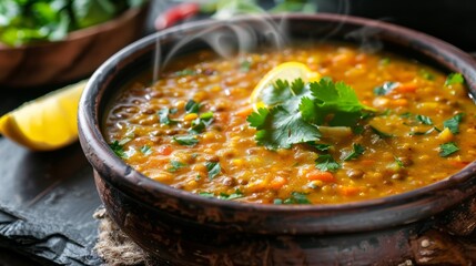 Delicious Lentil Soup with Fresh Cilantro Garnish