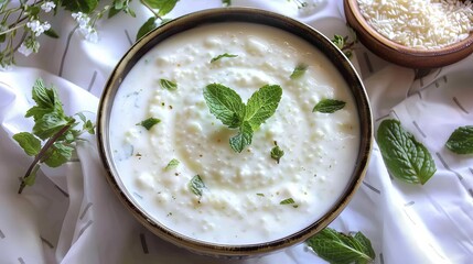 Refreshing Laban Yogurt Drink with Fresh Garnish