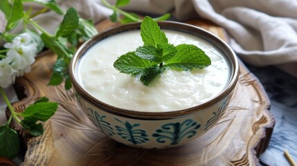 Refreshing Laban Yogurt Drink with Fresh Garnish