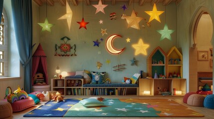 Colorful Ramadan-Themed Child's Room with Star Decorations