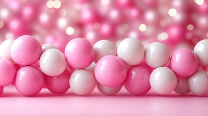 Pink white spheres, bokeh background, studio, product display