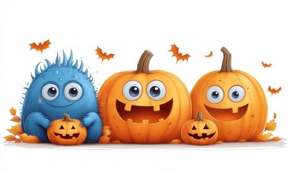 Halloween, illustration of a pumpkin lantern and a monster.