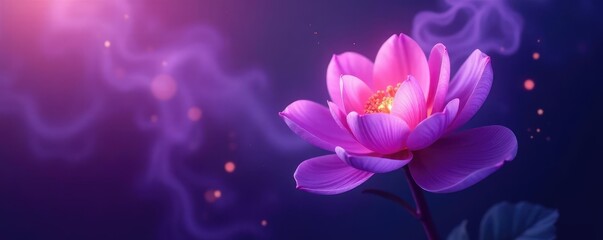 Thick smoke swirls around a glowing purple flower, glow, dreamy