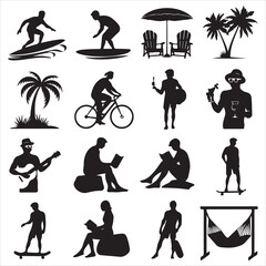 set of vector various summer beach silhouettes
