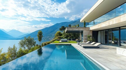 Modern luxury villa with stunning lake view and infinity pool