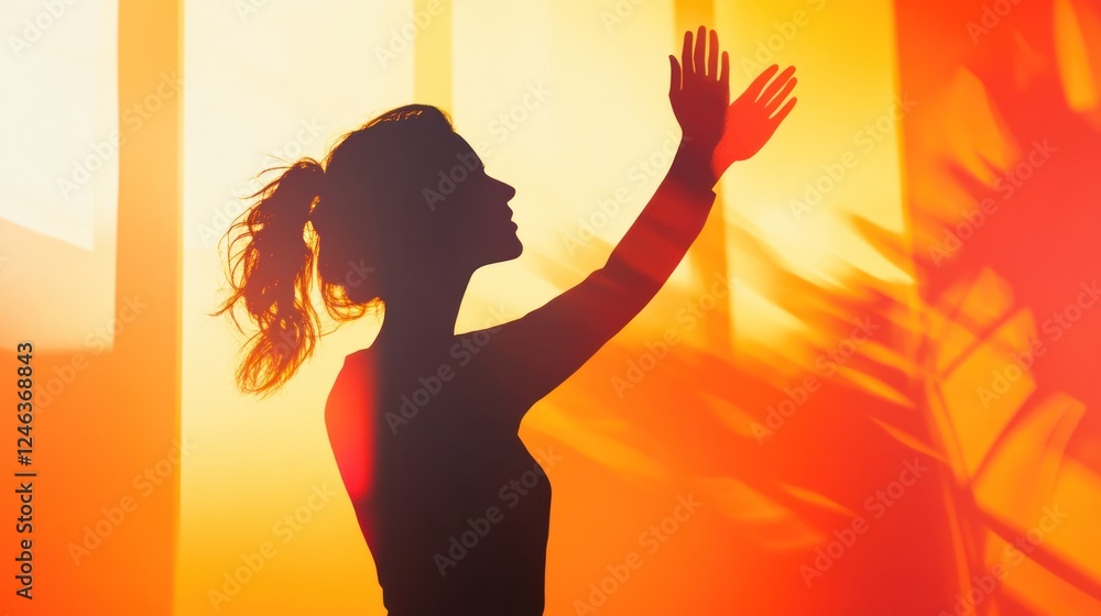 Poster a silhouetted figure reaching towards vibrant light, creating a sense of hope and connection.