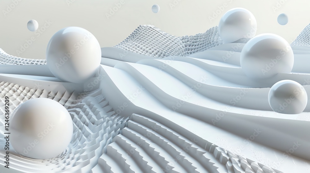 Canvas Prints abstract 3d rendering of white spheres and geometric shapes.