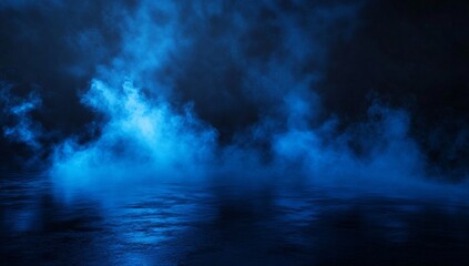 Blue smoke, dark floor, night scene, background, digital art