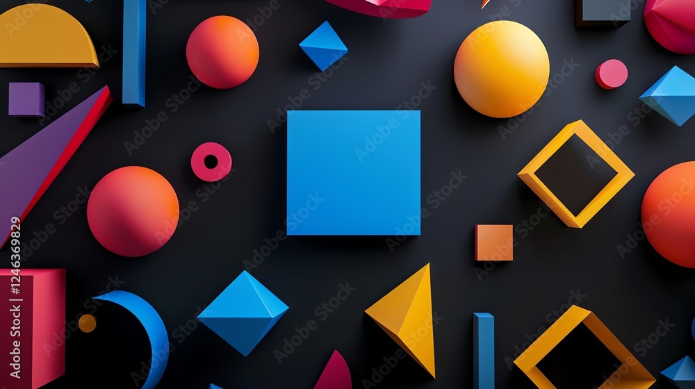 Canvas Prints abstract geometric shapes of different colors on a black background.