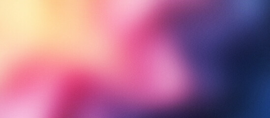A close-up shot of Glowing, soft, colorful background with a gradient pattern of pink, orange, yellow, and purple. Noise texture dynamic background.