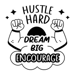 A glyph sticker of strong muscles with hustle hard typography

