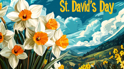 Vibrant daffodils celebrating st. david's day in scenic countryside landscape