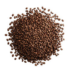 Naklejka premium High-angle close-up view of a pile of roasted coffee beans on transparent background