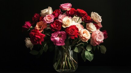 Romantic Roses: A Captivating Bouquet of Floral Elegance on Dark Backdrop