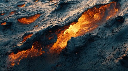 Glowing Lava Flow with Dramatic Lighting and Textural Patterns