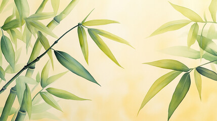 Obraz premium watercolor illustration of green bamboo leaves