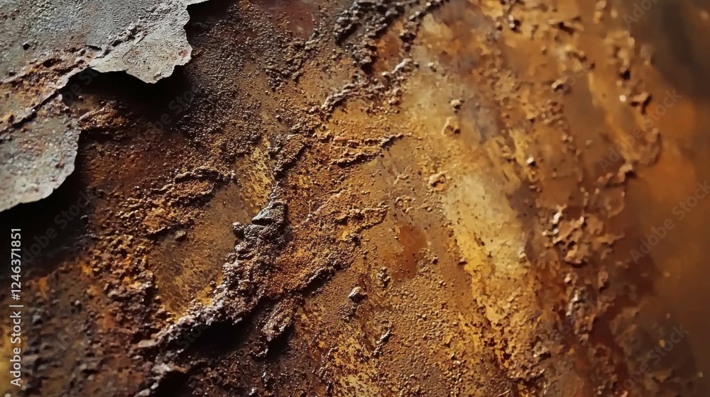 Poster close-up of rusty metallic surface with textured patterns and colors