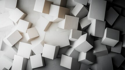Abstract Arrangement of White Cubes on a Light Surface Background