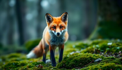 a close up of a fox on a field of grass